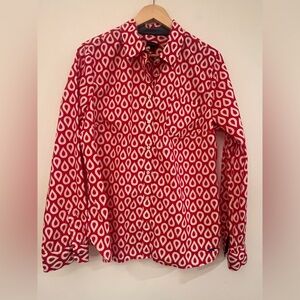 Talbots size 16 Red Geometric Button Down Shirt top blouse bold print EUC